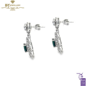 White Gold Oval Cut Sapphire & Brilliant Cut Diamond Earrings - 3.29ct-17165