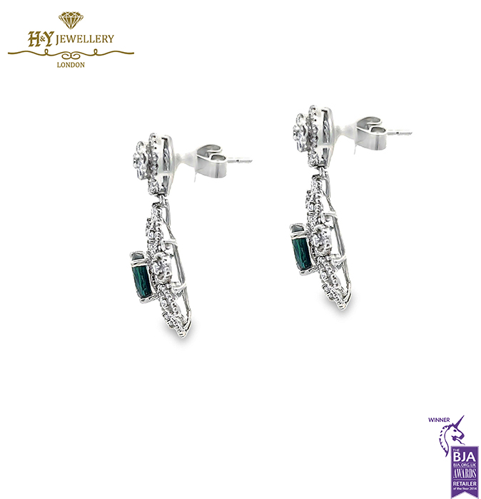 White Gold Oval Cut Sapphire & Brilliant Cut Diamond Earrings - 3.29ct-17165