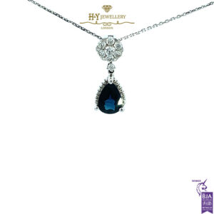 White Gold Pear Cut Sapphire & Brilliant Cut Diamond Pendant - 1.71ct-17342