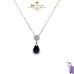 White Gold Pear Cut Sapphire & Brilliant Cut Diamond Pendant - 1.71ct-0