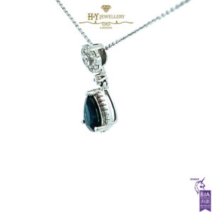 White Gold Pear Cut Sapphire & Brilliant Cut Diamond Pendant - 1.71ct-17341