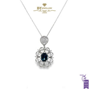 White Gold Oval Cut Sapphire & Diamond Pendant - 2.38ct-0