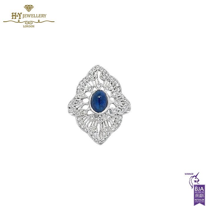 White Gold Oval Sapphire Cut & Diamond Ring - 0.60ct-0