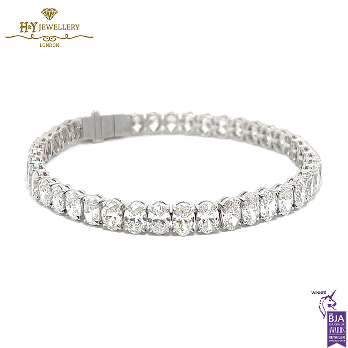 White Gold Oval Cut Diamond Tennis Bracelet - 13.45ct-0