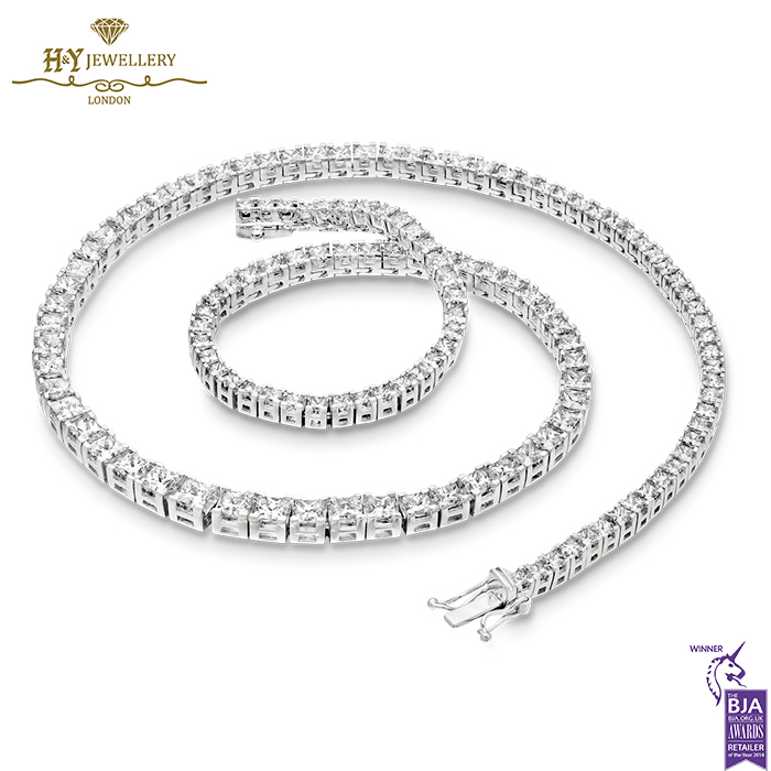 White Gold Brilliant Cut Diamond Tennis Necklace - 10.84ct-17130