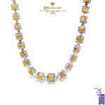 White Gold Radiant Cut Fancy Yellow & Emerald Cut White Diamond Necklace - 57.36ct-0