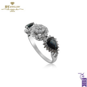White Gold Pear Cut Sapphire & Brilliant Cut Diamond Ring - 0.73ct-14234