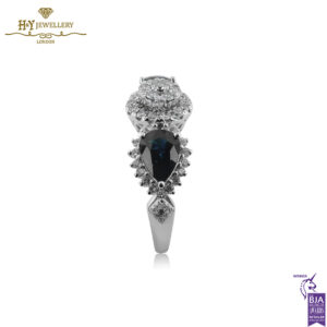 White Gold Pear Cut Sapphire & Brilliant Cut Diamond Ring - 0.73ct-14235