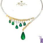 White & Yellow Gold Mix Cut Diamond & Pear Cut Emerald Set - 59.04ct-0