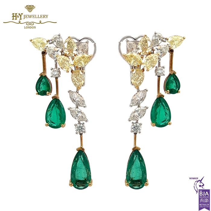 White & Yellow Gold Mix Cut Diamond & Pear Cut Emerald Set - 59.04ct-16559