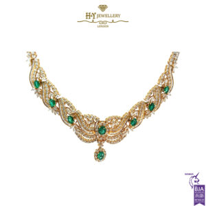 Yellow Gold Oval Cut Emerald and Mix Cut Diamond Set - 70.00ct-0