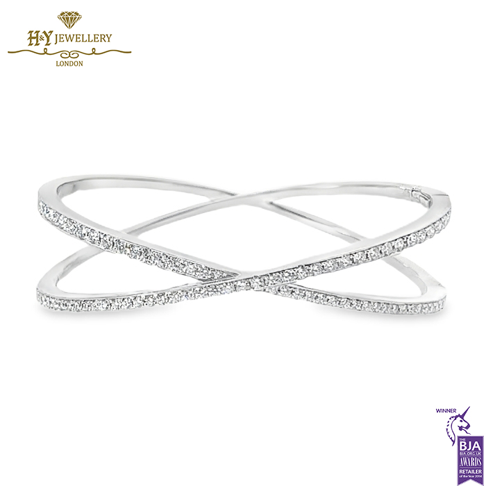 White Gold X Design Pave Diamond Bangle - 2.46ct-0