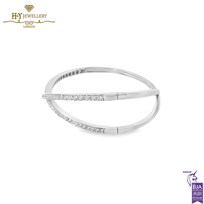 White Gold X Design Pave Diamond Bangle - 2.46ct-13624