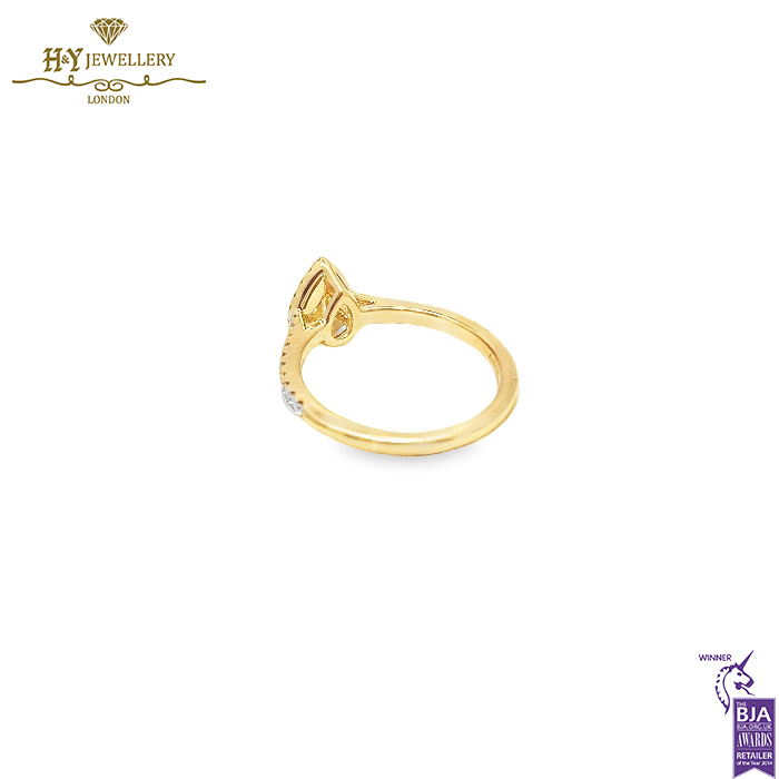 Yellow Gold Pear & Brilliant Cut Fancy Yellow & White Diamond Ring - 0.77ct-14386