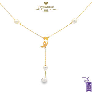 Yellow Gold Initial Pearl Drop Necklace Arabic Letter - ( H )-0