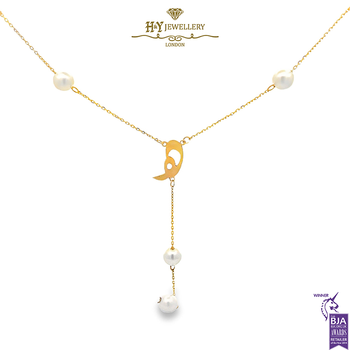 Yellow Gold Initial Pearl Drop Necklace Arabic Letter - ( H )-0