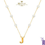 Yellow Gold Pearl Letter (J) Necklace -0