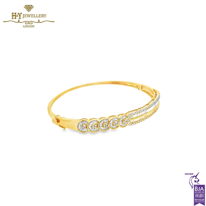 Yellow Gold Mix Cut Diamond Bangle - 1.60ct-13657