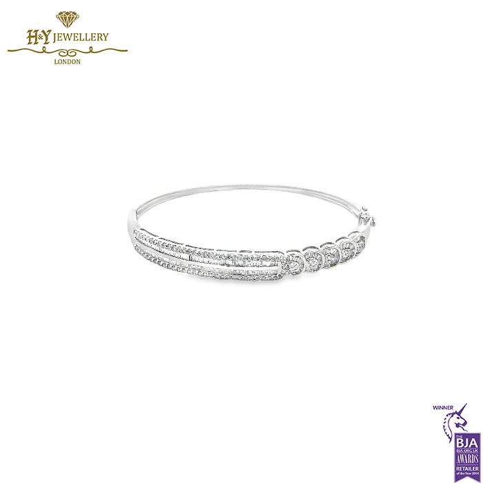 White Gold Mix Cut Diamond Bangle - 1.70ct-0