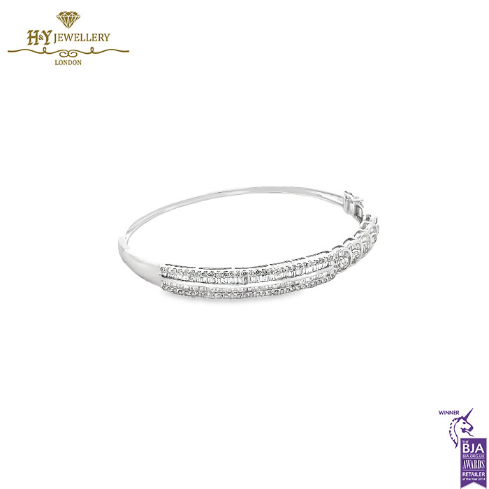 White Gold Mix Cut Diamond Bangle - 1.70ct-13660