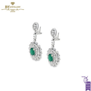 White & Yellow Gold Oval Cut Zambian Emerald & Mix Cut Diamond Earrings - 4.80ct-14533