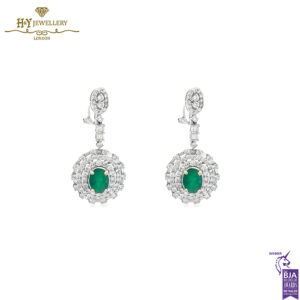 White & Yellow Gold Oval Cut Zambian Emerald & Mix Cut Diamond Earrings - 4.80ct-0