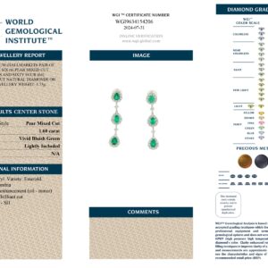 Platinum Pear Cut Colombian Emerald & Round Cut Diamond Earrings - 2.72ct-13397