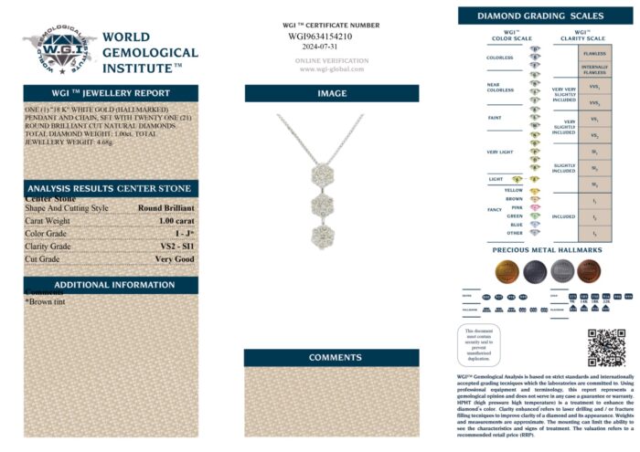 White Gold Round Brilliant Cut Diamond Pendant - 1.00ct-13407