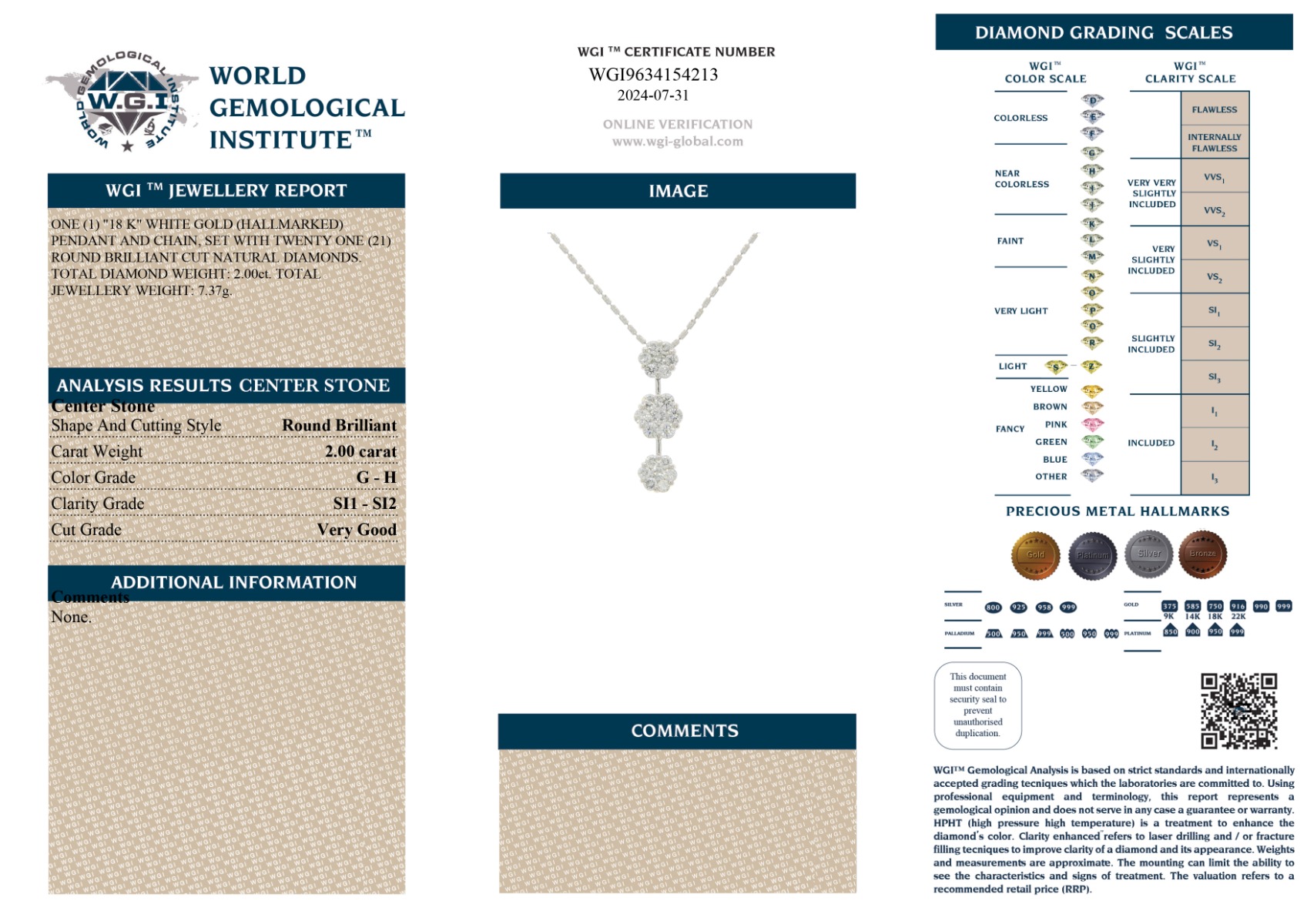 White Gold Round Brilliant Cut Diamond Pendant - 2.00ct-13390