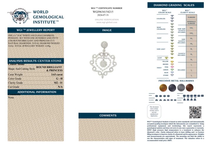 White Gold Mix Cut Diamond Pendant - 3.63ct-13394