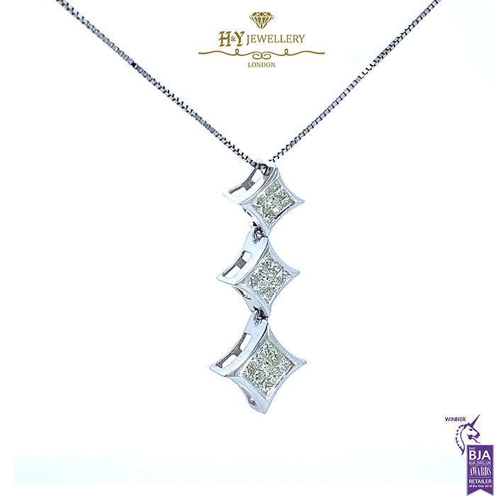 White Gold Princess Cut Diamond Pendant - 1.00ct-17546