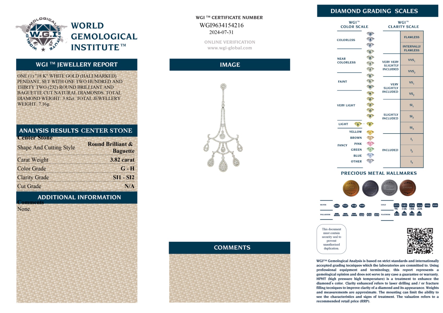 White Gold Mix Cut Diamond Pendant - 3.82ct-13391