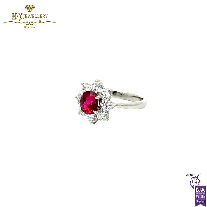 Platinum Oval Ruby Cut & Round Diamond Cut Ring - 2.57ct-16349