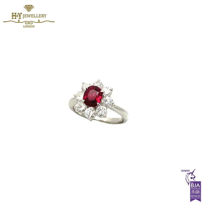 Platinum Oval Ruby Cut & Round Diamond Cut Ring - 2.57ct-16352