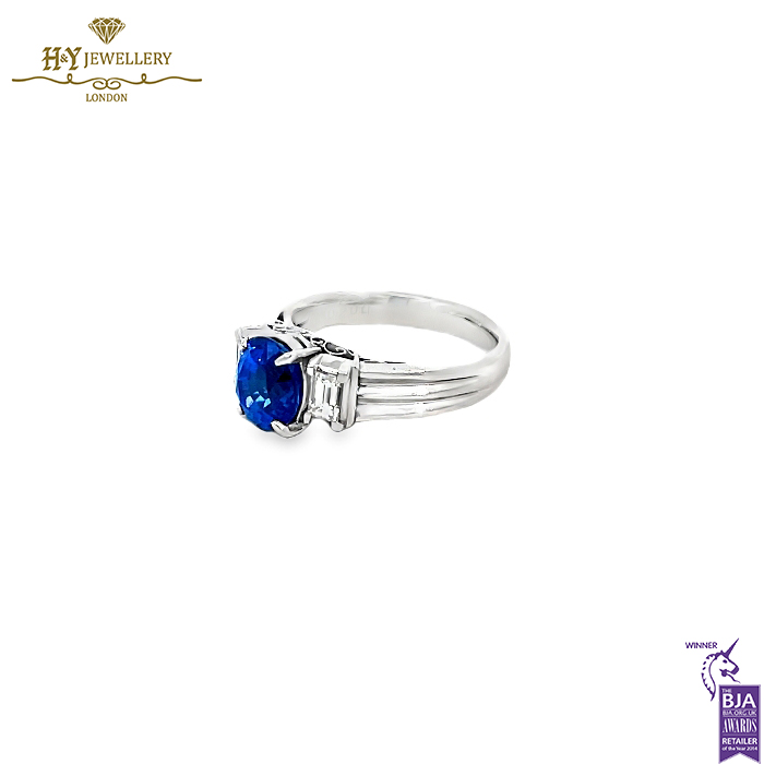 Platinum Oval Sapphire Cut & Baguette Diamond Cut Ring - 0.40ct-14684