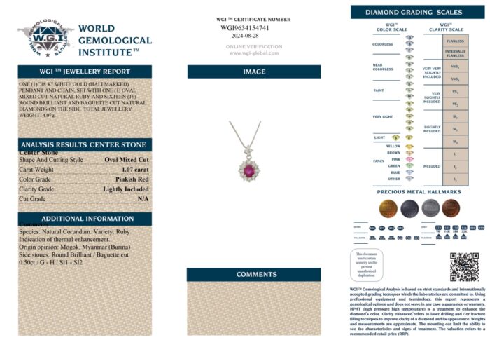 White Gold Oval Cut Ruby & Round Cut Diamond Pendant - 1.57ct-13468