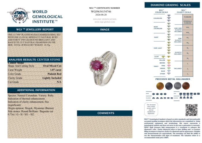 Platinum Oval Ruby Cut & Mix Diamond Cut Ring - 0.73ct-13475