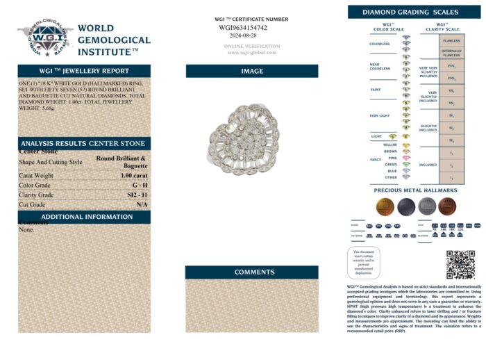 White Gold Heart Design Round Brilliant and Baguette Diamond Ring Cut - 1.00ct-13474