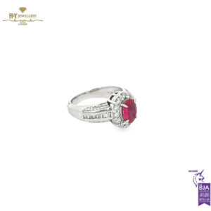Platinum Oval Ruby Cut & Mix Diamond Cut Ring - 0.73ct-13465