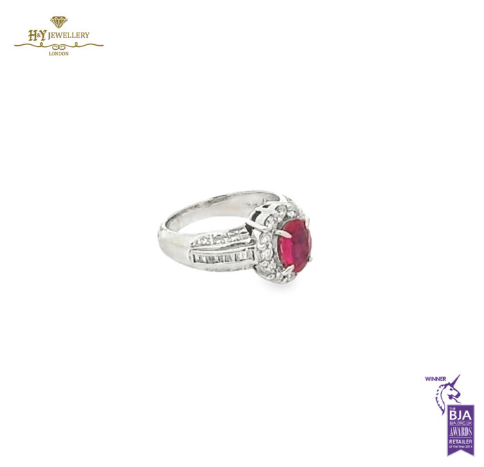 Platinum Oval Ruby Cut & Mix Diamond Cut Ring - 0.73ct-13465