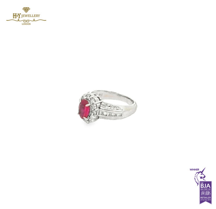 Platinum Oval Ruby Cut & Mix Diamond Cut Ring - 0.73ct-13466