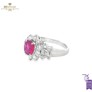 Platinum Cushion Ruby Cut & Mixed Cut Diamond Ring - 1.95ct-13513