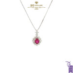 White Gold Oval Cut Ruby & Round Cut Diamond Pendant - 1.57ct-0