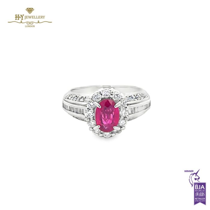 Platinum Oval Ruby Cut & Mix Diamond Cut Ring - 0.73ct-0