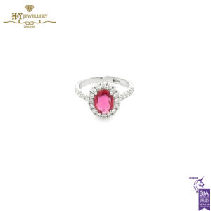 White Gold Oval Ruby Cut & Round Diamond Cut Ring - 1.85ct-0