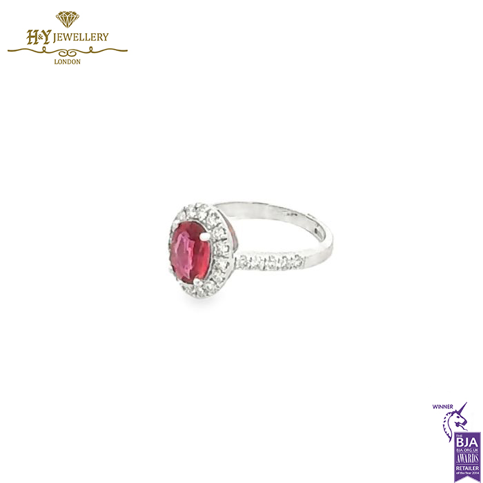 White Gold Oval Ruby Cut & Round Diamond Cut Ring - 1.85ct-15668