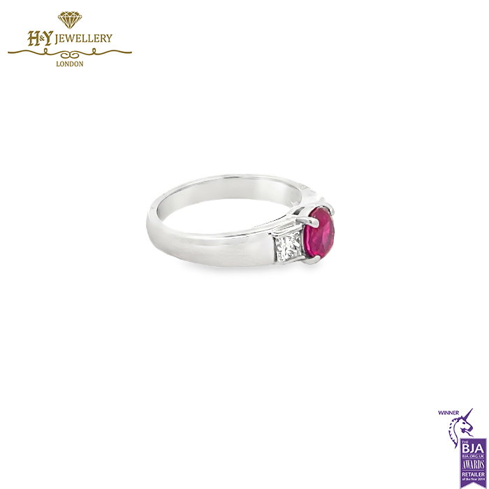Platinum Oval Cut Ruby & Mix Cut Diamond Ring - 1.50ct-13594