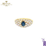 Yellow Gold Cushion Sapphire Cut & Round Diamond Cut Ring - 1.00ct-0