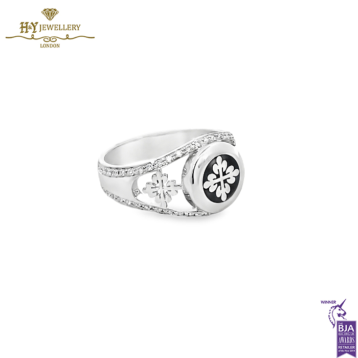 Patek Design Mens Ring Round Cut Diamond White Gold - 0.44ct-14688