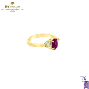 Yellow Gold Oval Mixed Cut Natural Sapphire & Trilliant Light Yellow Diamond Ring Cut - 1.10ct-14590